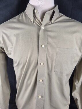 CHAPS Men’s Long Sleeve Button Down Beige Classic Fit Shirt Sz 17-34/35 XL